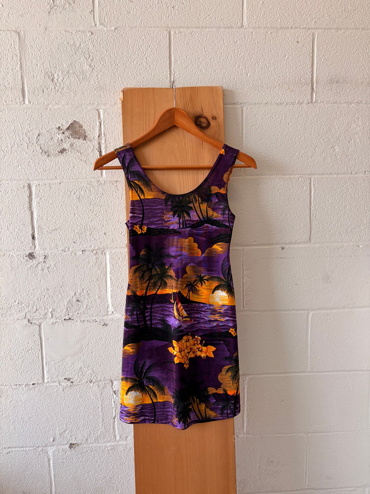Vtg 90s Mesh Tropical Patterned Dress : M