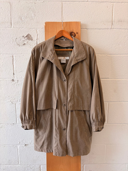 Embroidered Tan Trench Coat : L