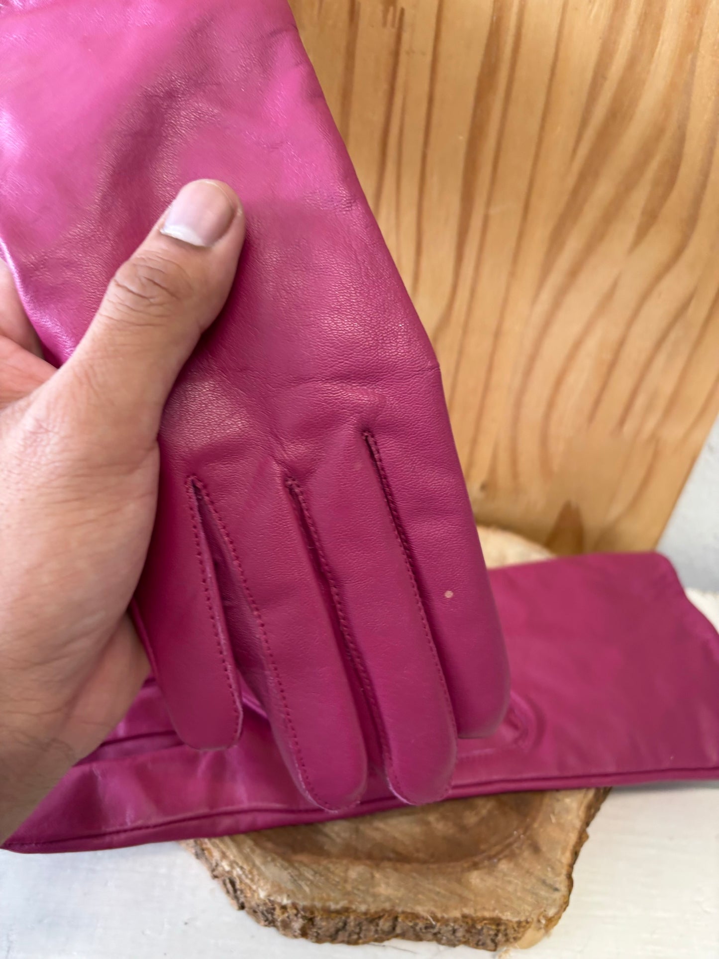Pink Leather Gloves : M