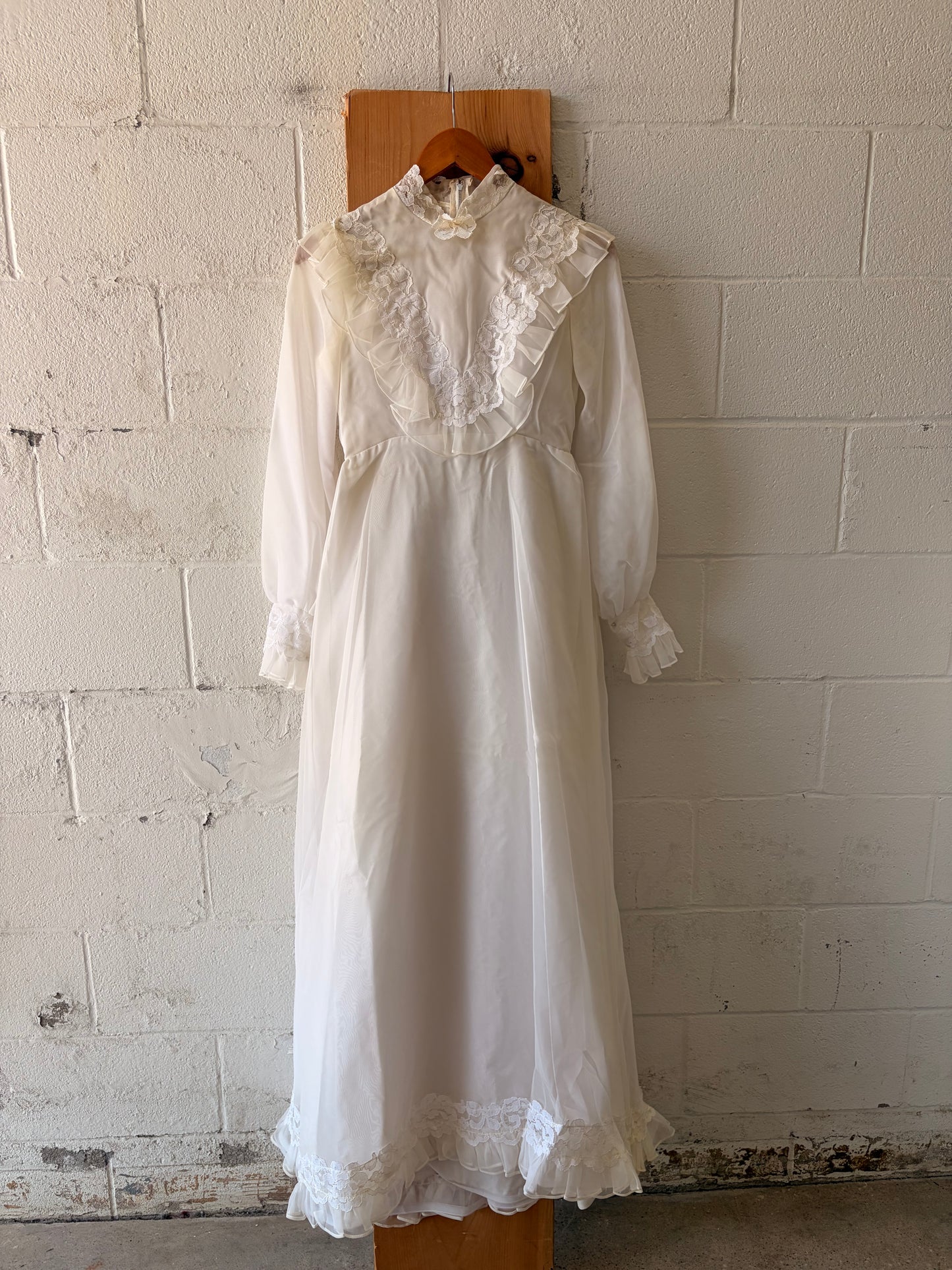 Vtg Ruffled Lace Prairie Wedding Dress : S