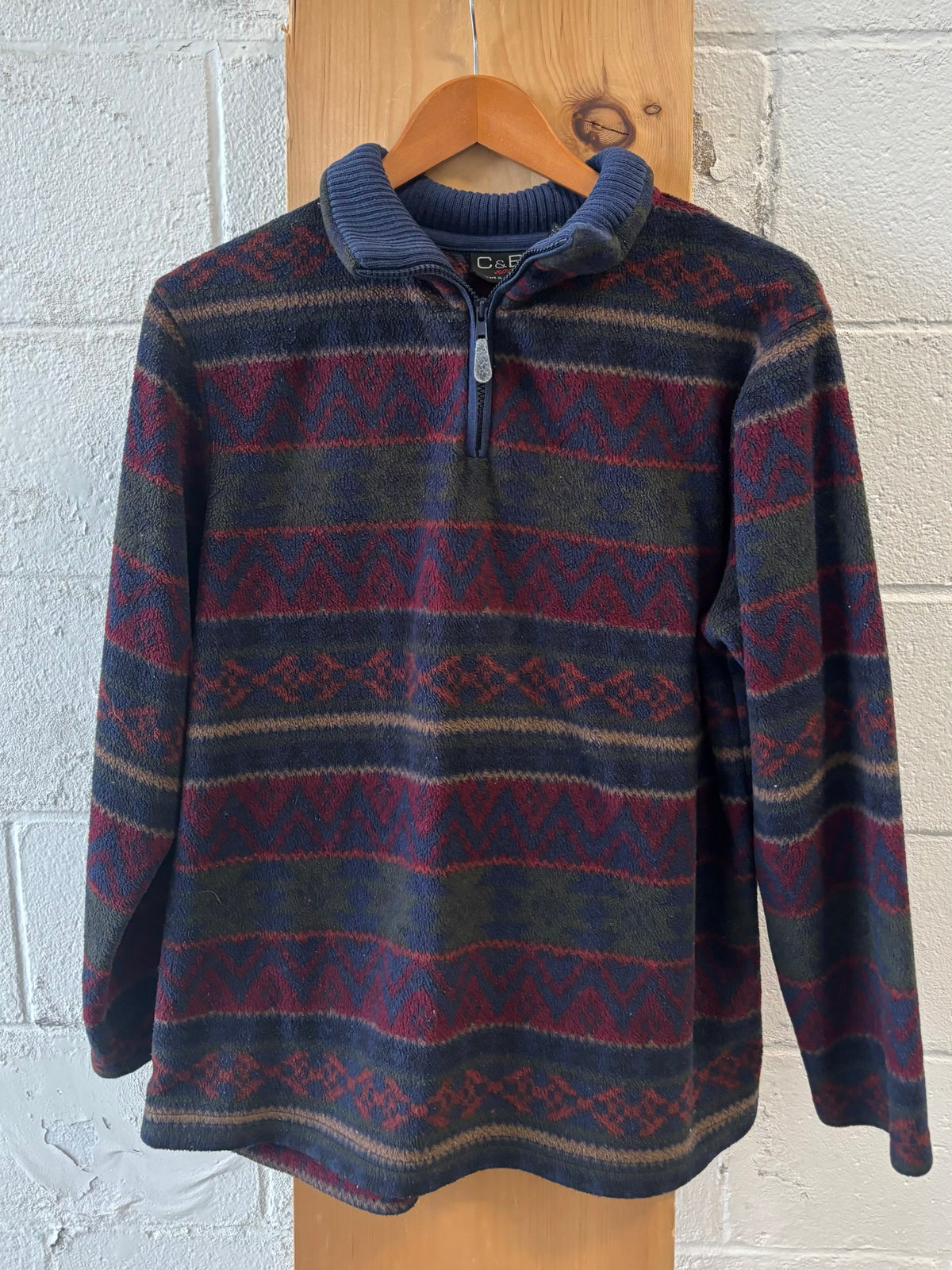 Vtg Patterned Fleece 1/4 Zip : L