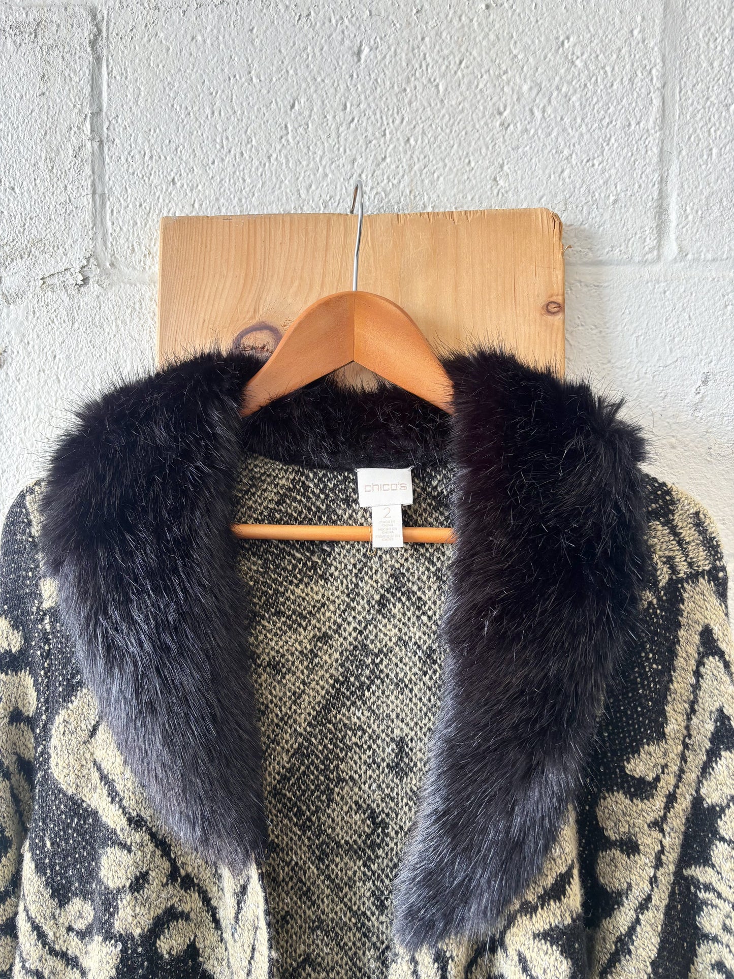 Faux Fur Collar Cardigan Coat : L