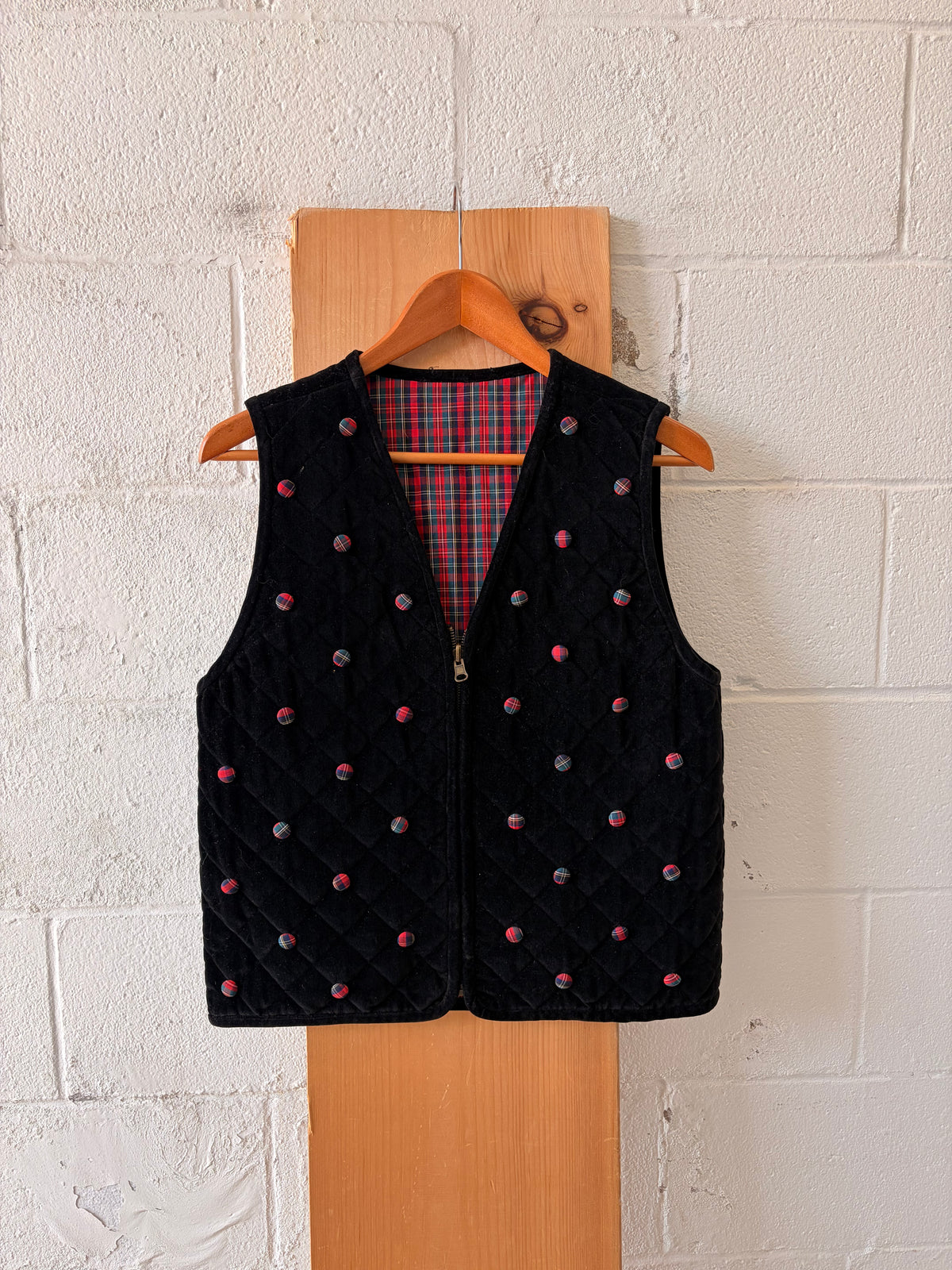 Vtg Plaid Button Embellished Vest : M