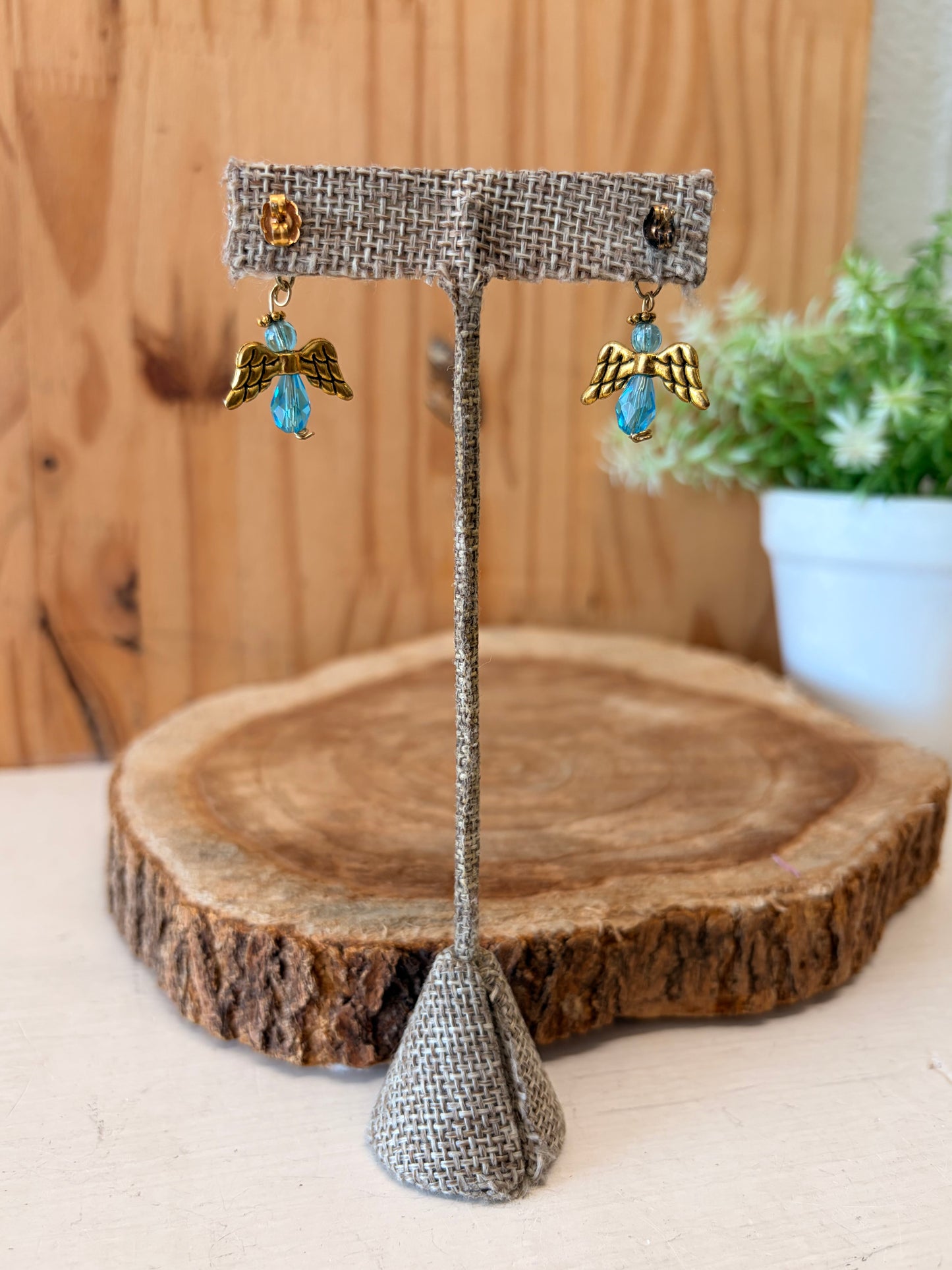 Blue Beaded Angel Earrings