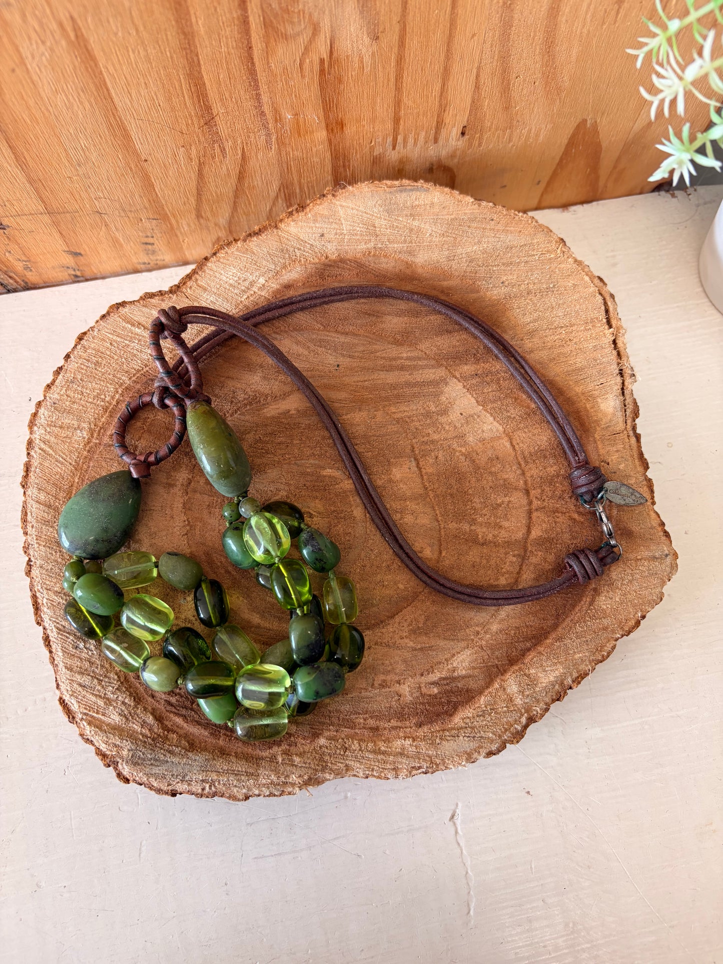 Green Beaded Cord Necklace