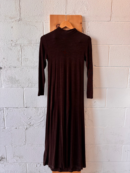 Vtg Chocolate Brown Maxi Dress : S