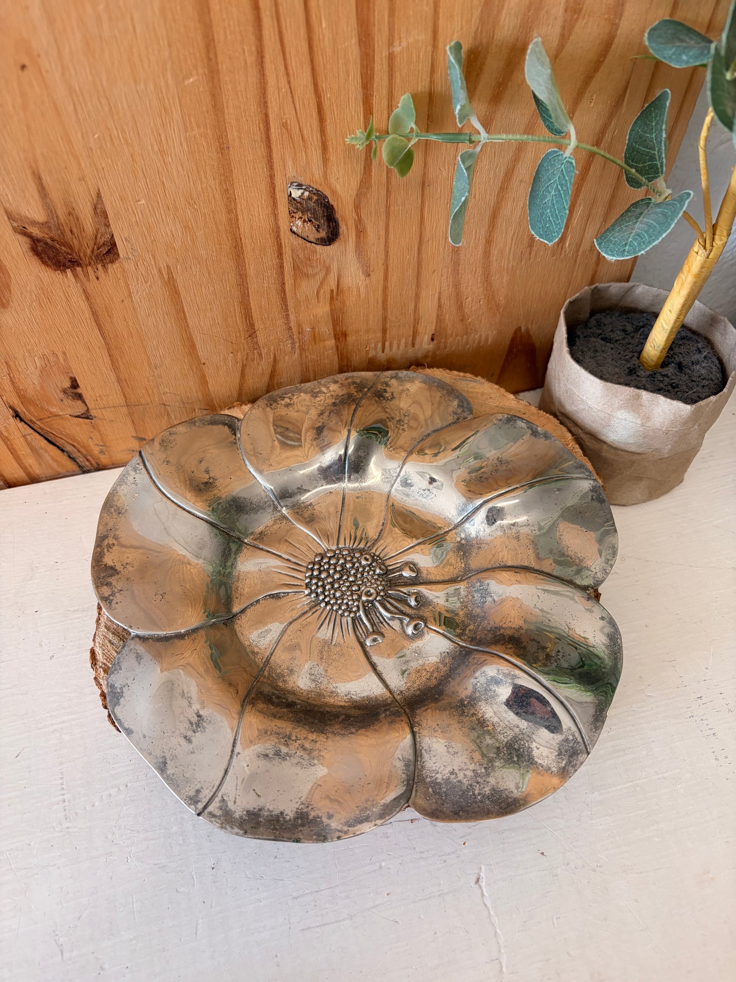 Vtg International Silver Poppy Flower Dish