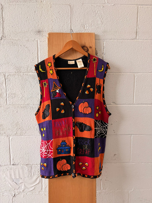 Patchwork Halloween Sweater Vest : XL