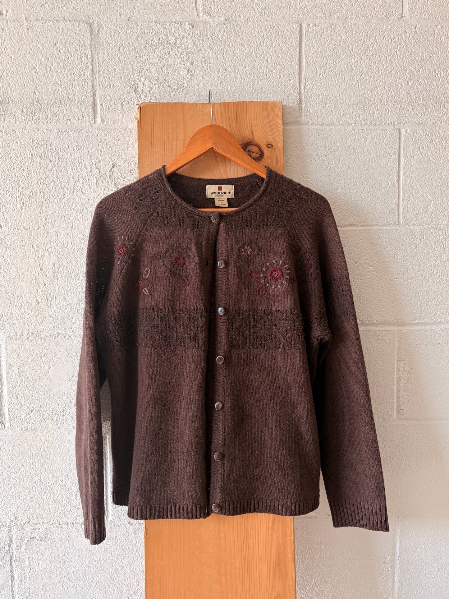Vtg Woolrich Floral Embroidered Cardigan : L