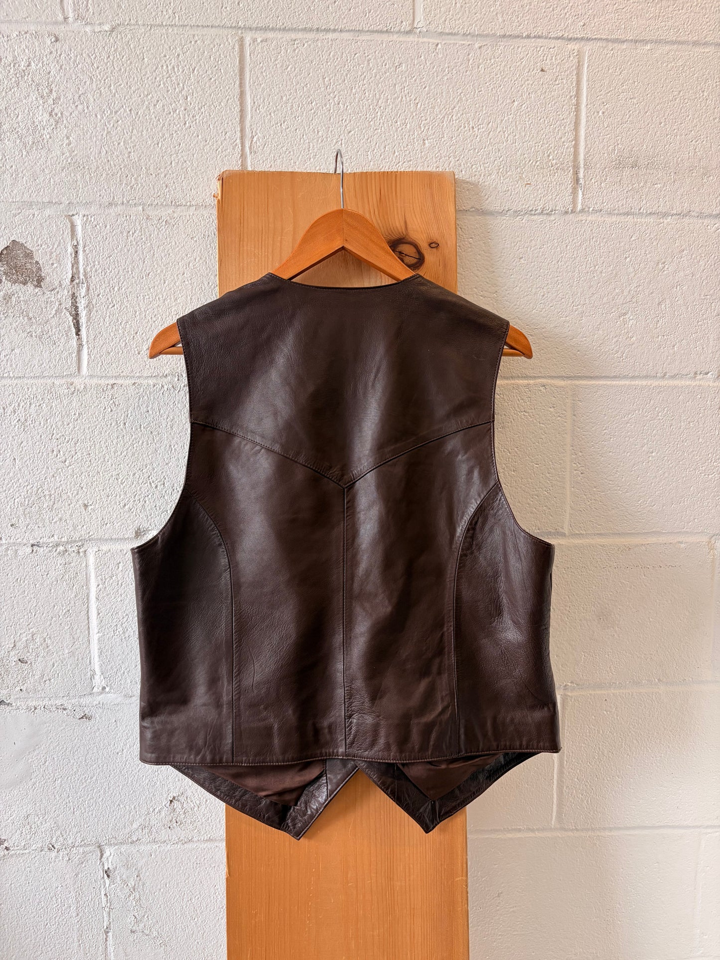 Vtg Brown Skully Leather Vest : M