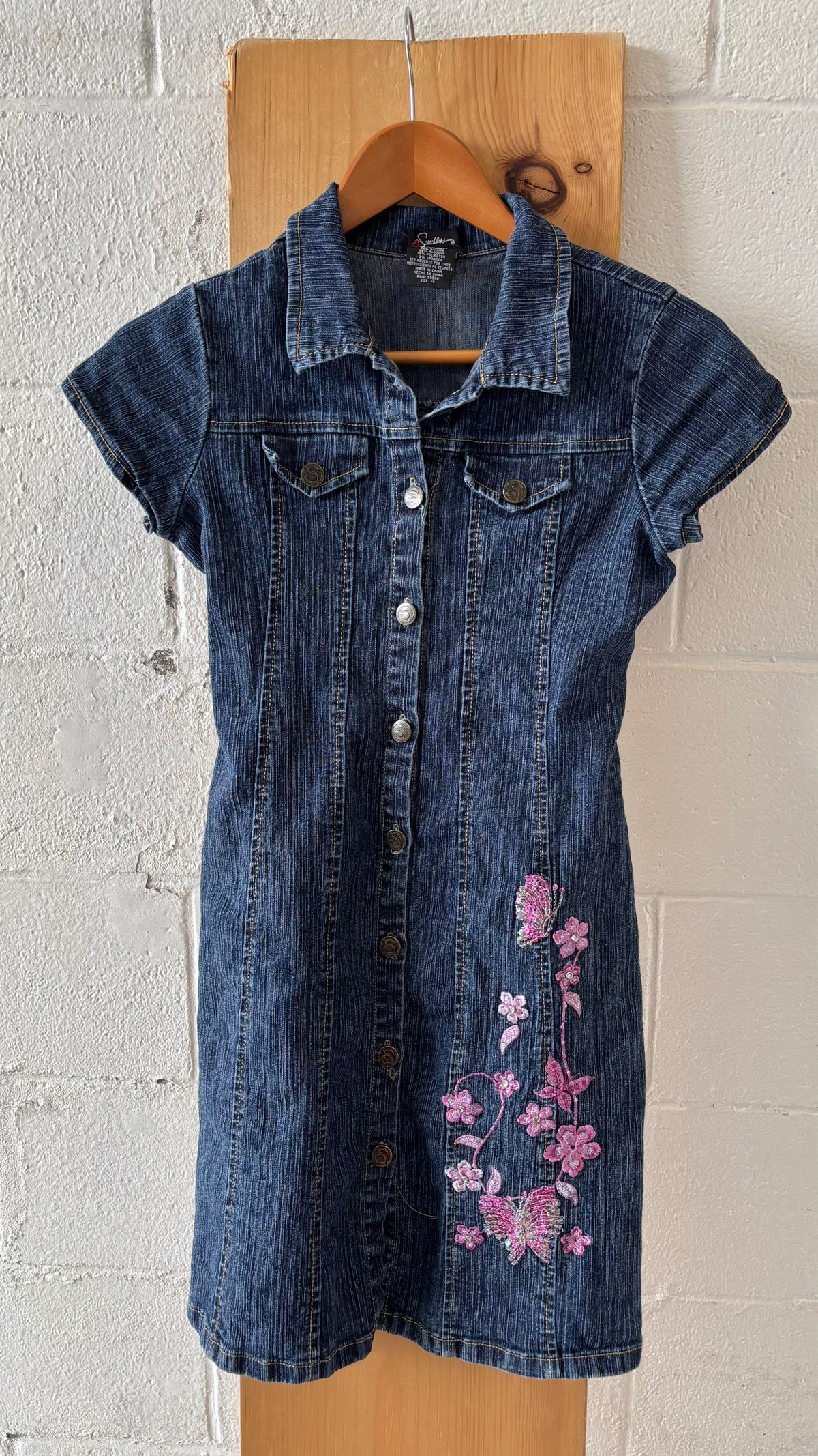 Sequin Butterfly Denim Dress : Youth 14/ Wms XS