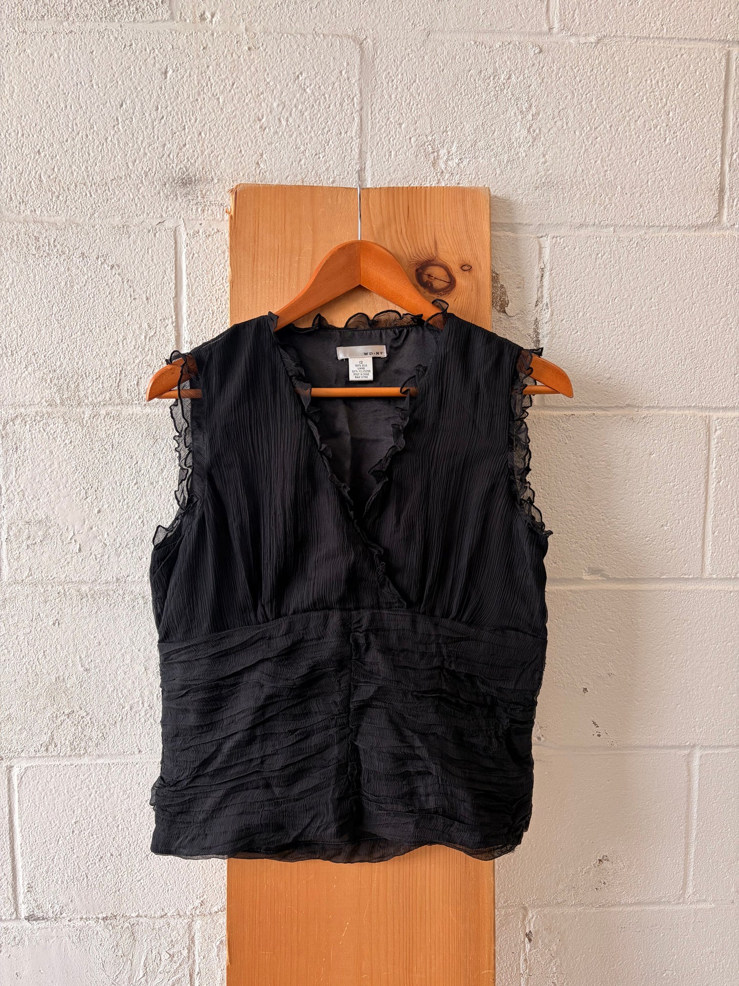 Ruffled & Ruched Black Silk Top : 12