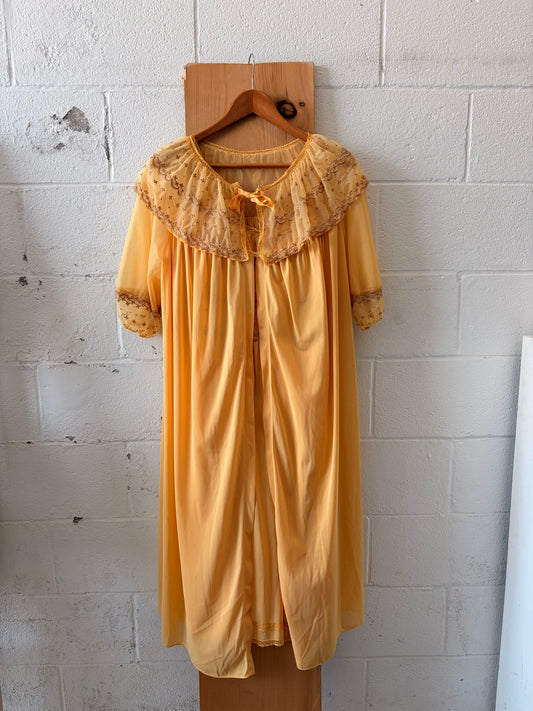 Vtg Yellow Kayser Peignoir Robe & Nightgown Set : 36