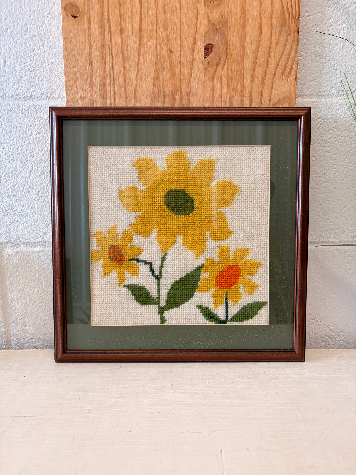 Framed Yellow Flower Needlepoint Artwork (Local Pick Up Only)