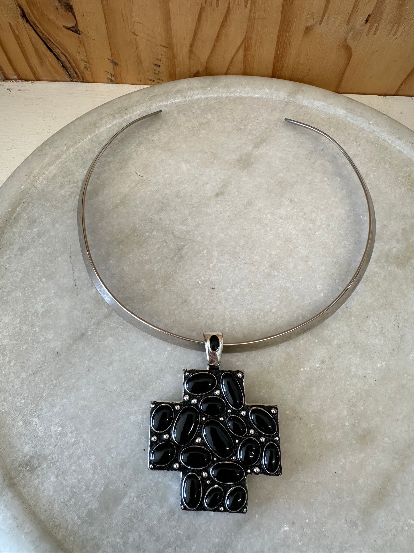 Black Beaded Pendant Necklace