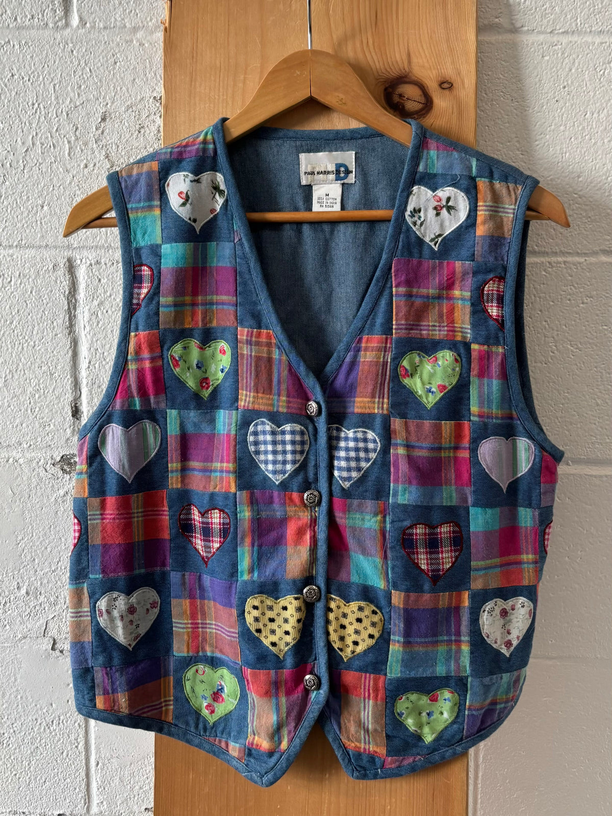 Vtg Heart Patchwork Denim Vest : M