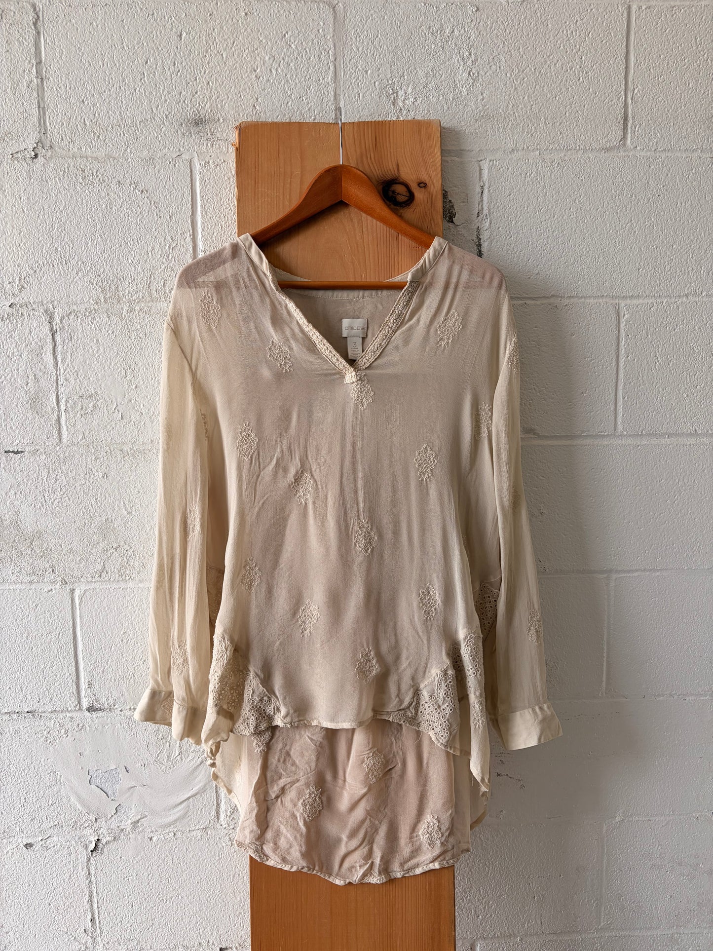 Sheer Boho Embroidered Top : L/XL