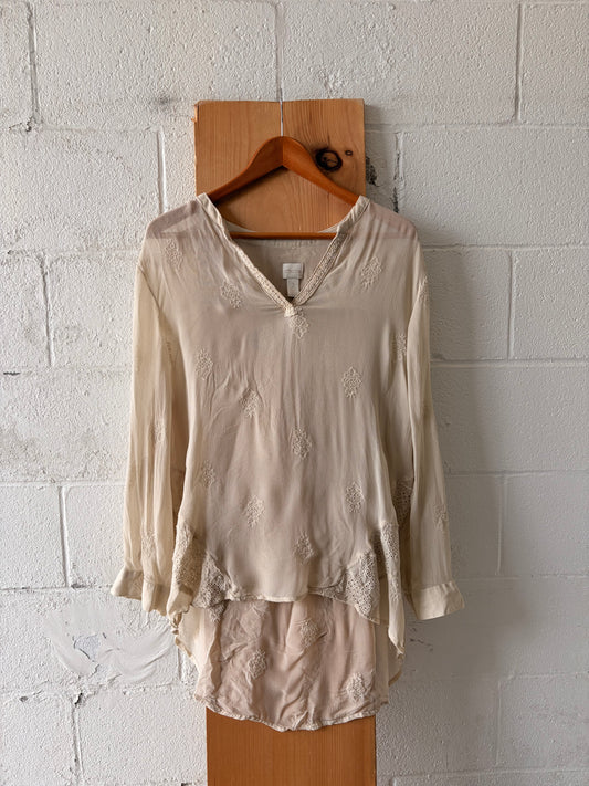 Sheer Boho Embroidered Top : L/XL