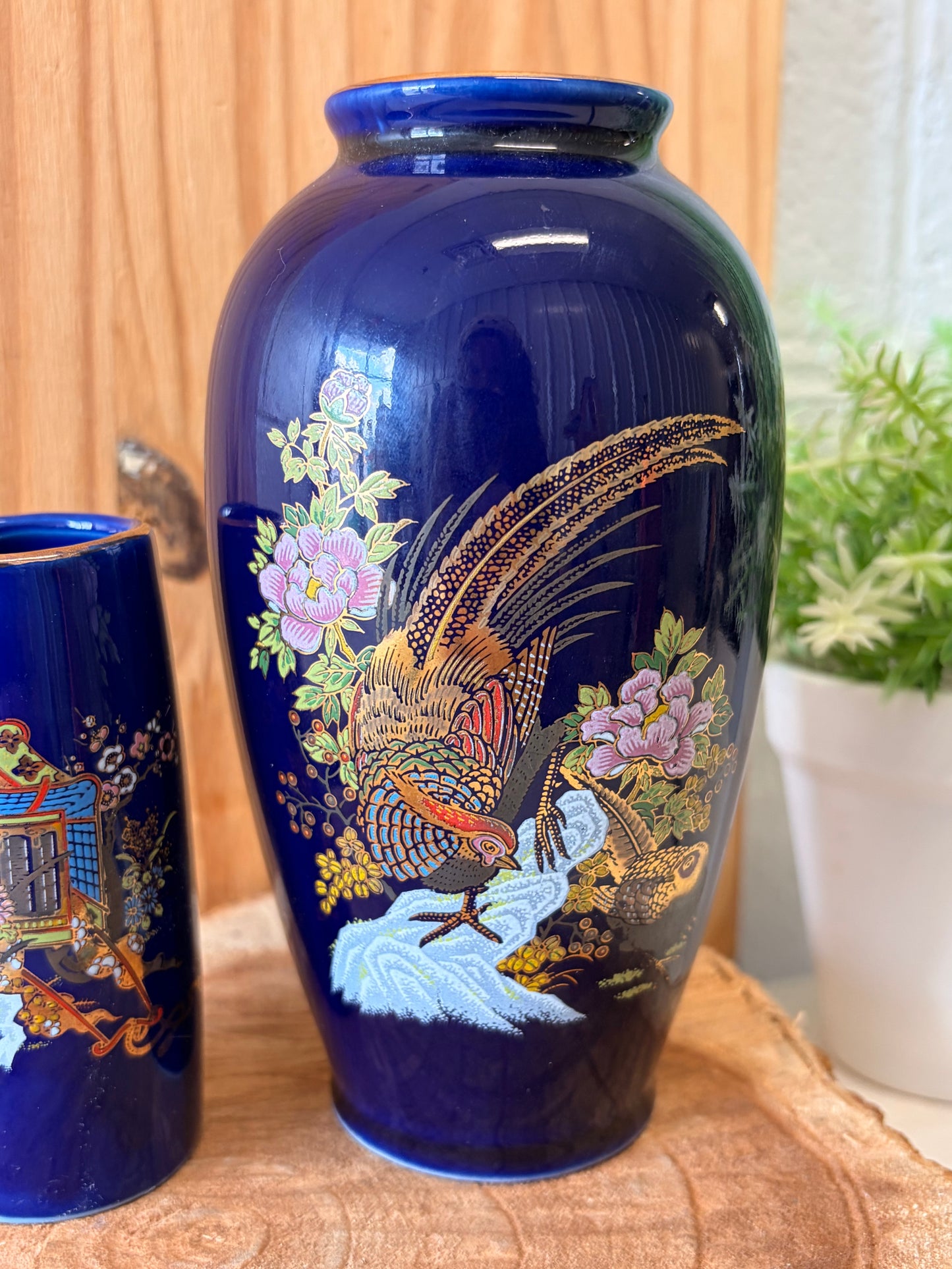 Vtg Cobalt Blue Japanese Floral Bird Kraft Set (Local Pick Up Only)