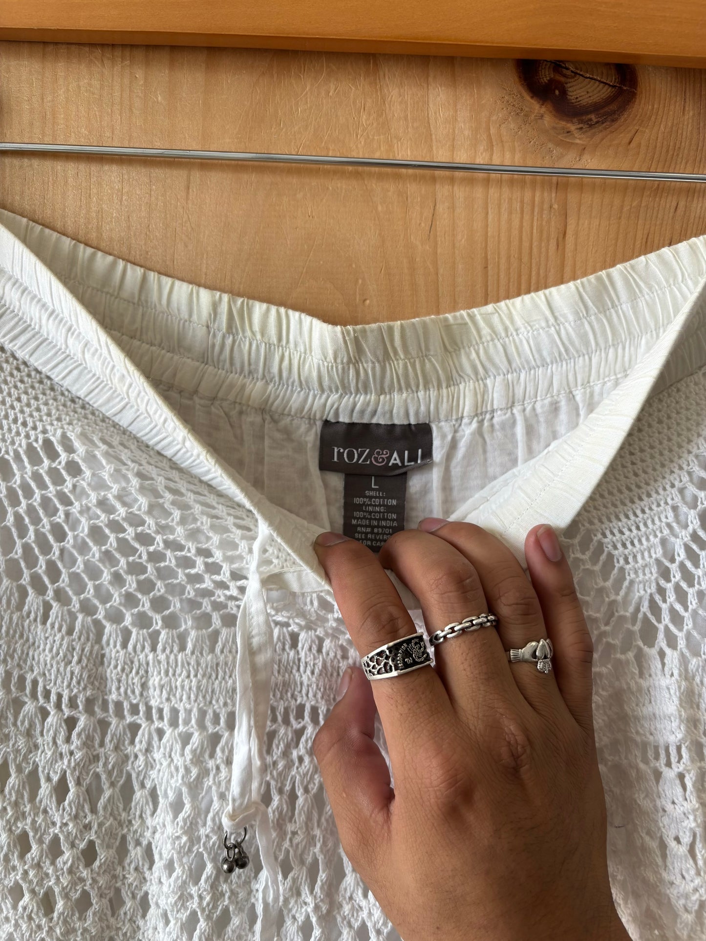 White Boho Midi Skirt : L