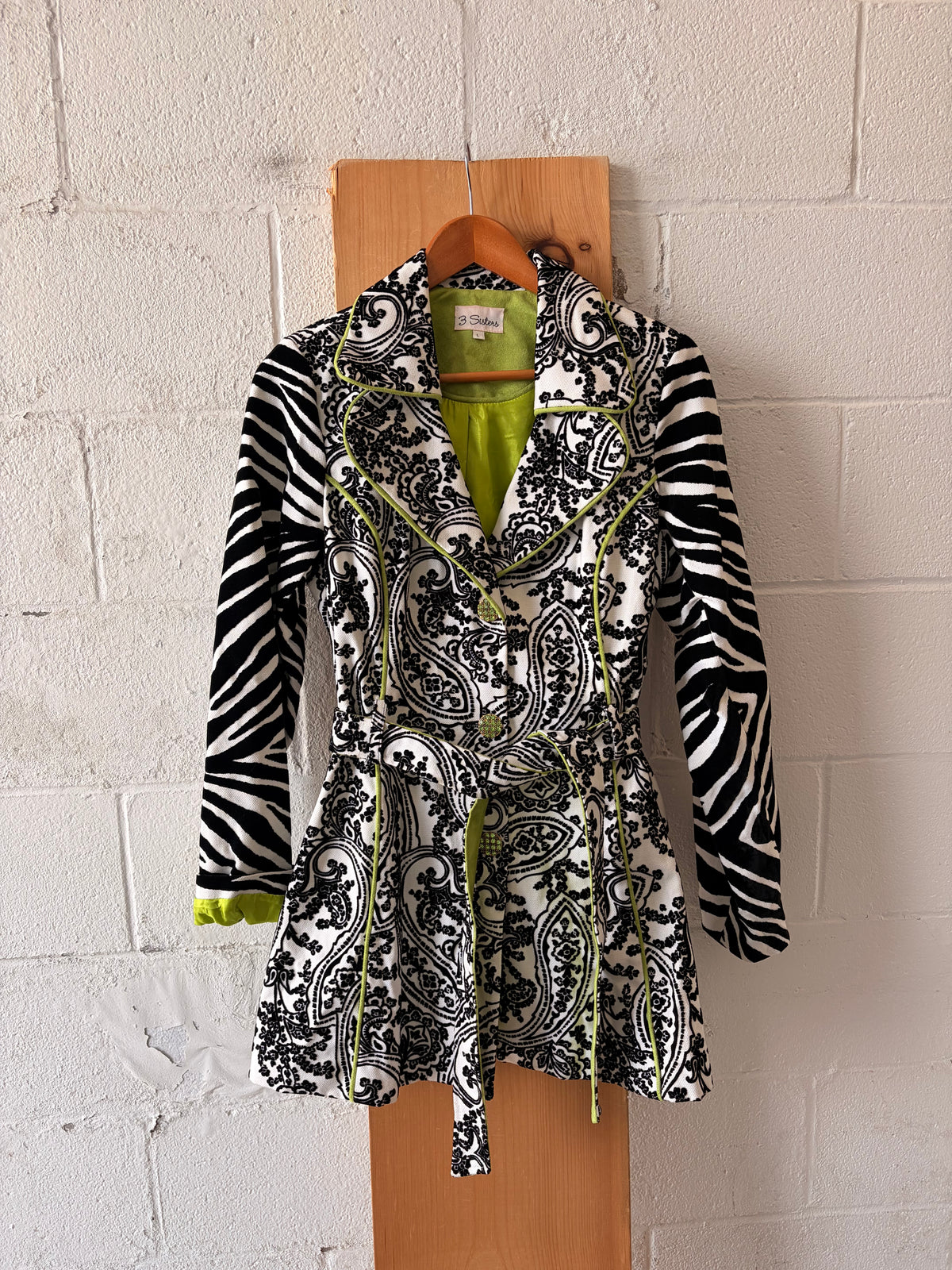 Vtg 3 Sisters Patterned Pea Coat : L