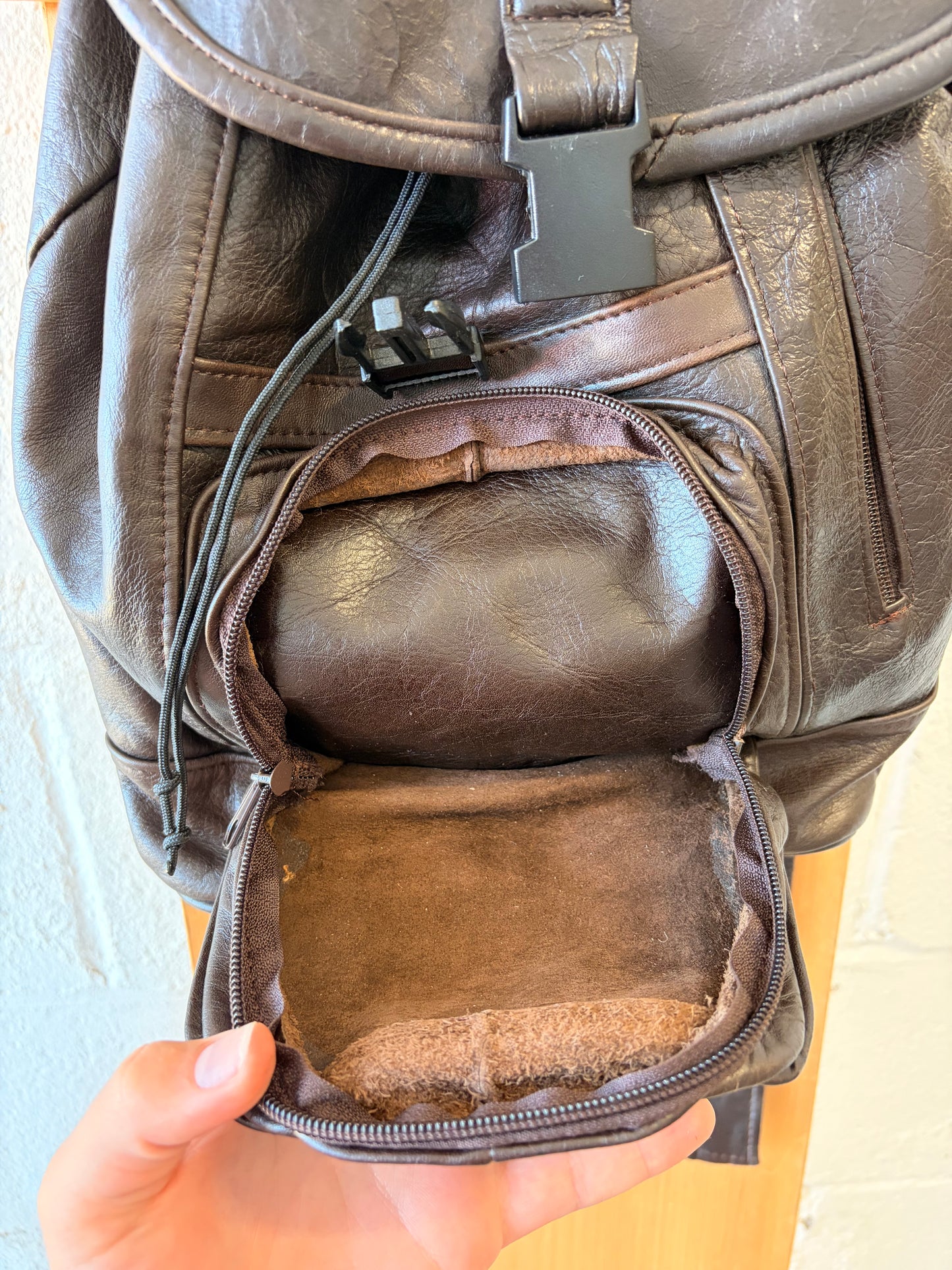 Dark Brown Drawstring Backpack / Crossbody Bag