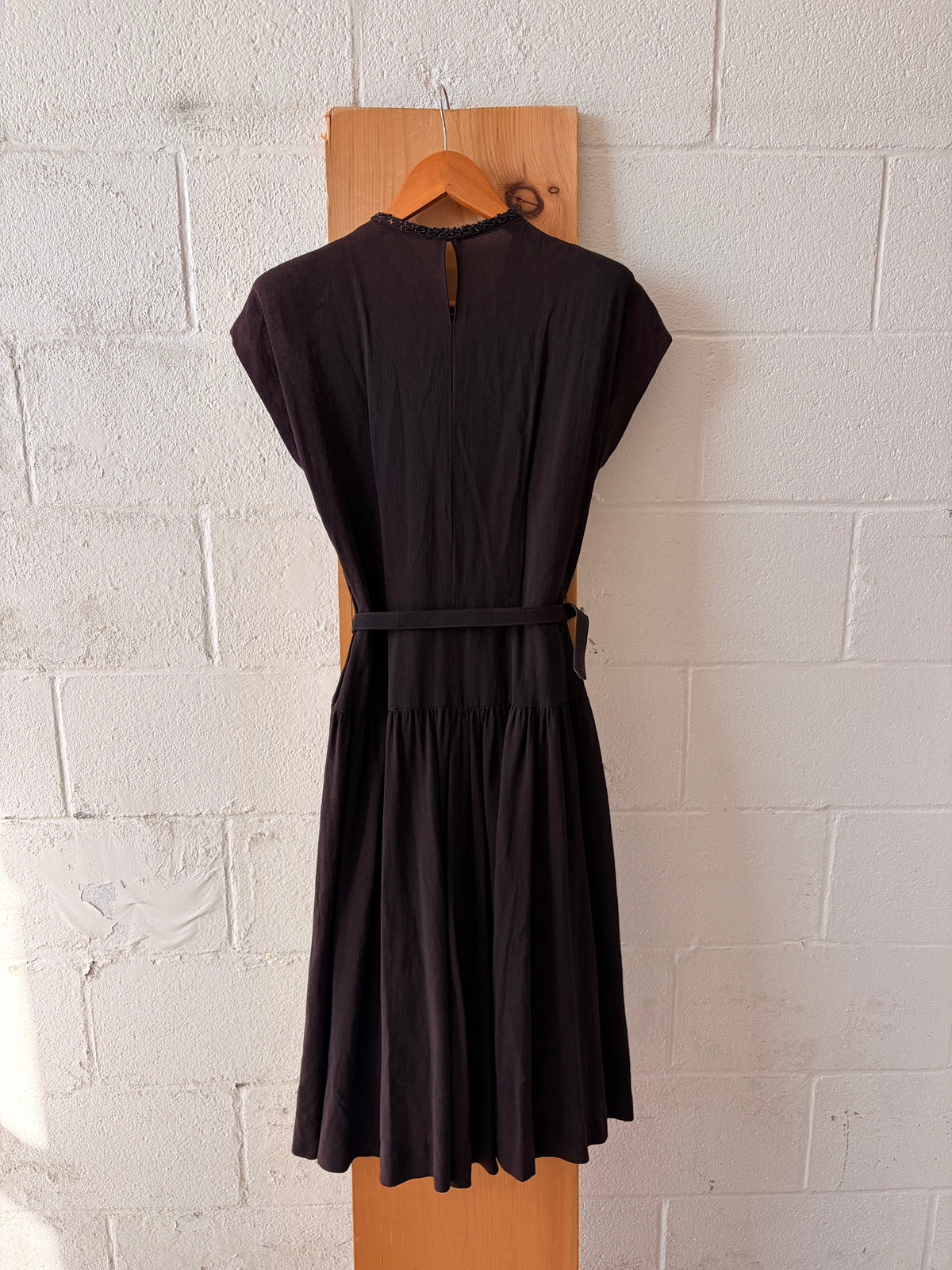 Vtg Beaded Brown & Black Lace Dress : S/M (As Is)