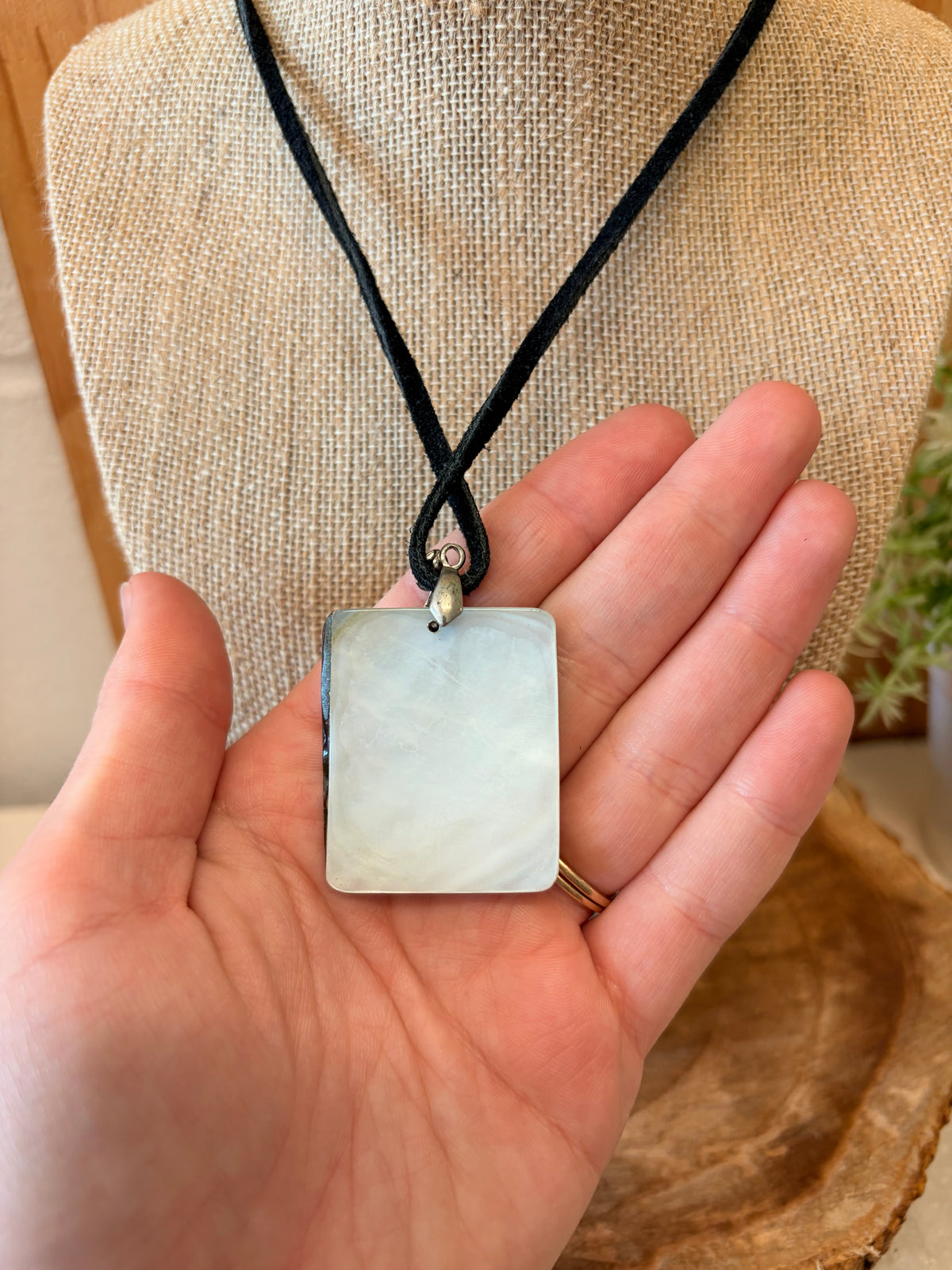 Iridescent Rectangle Cord Necklace