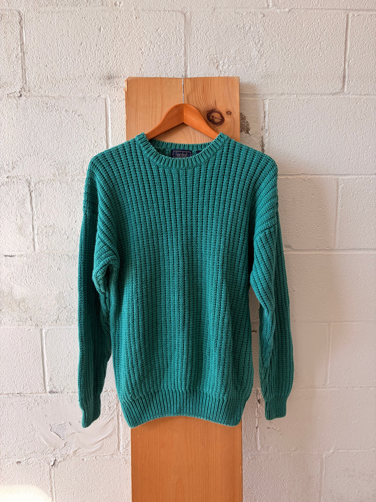 Vtg Ribbed Knit Turquoise Sweater : M