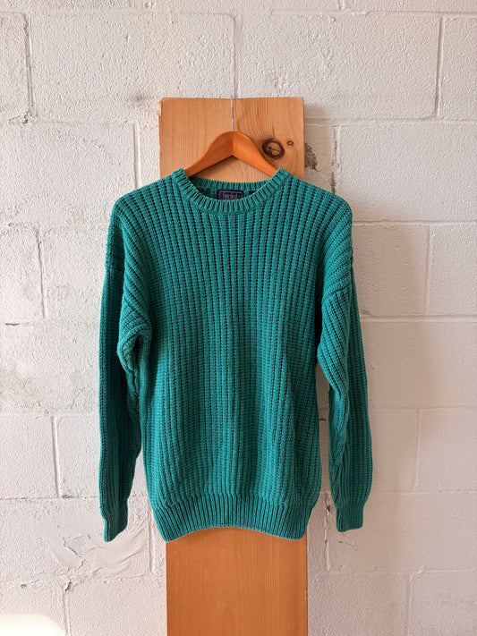 Vtg Ribbed Knit Turquoise Sweater : M