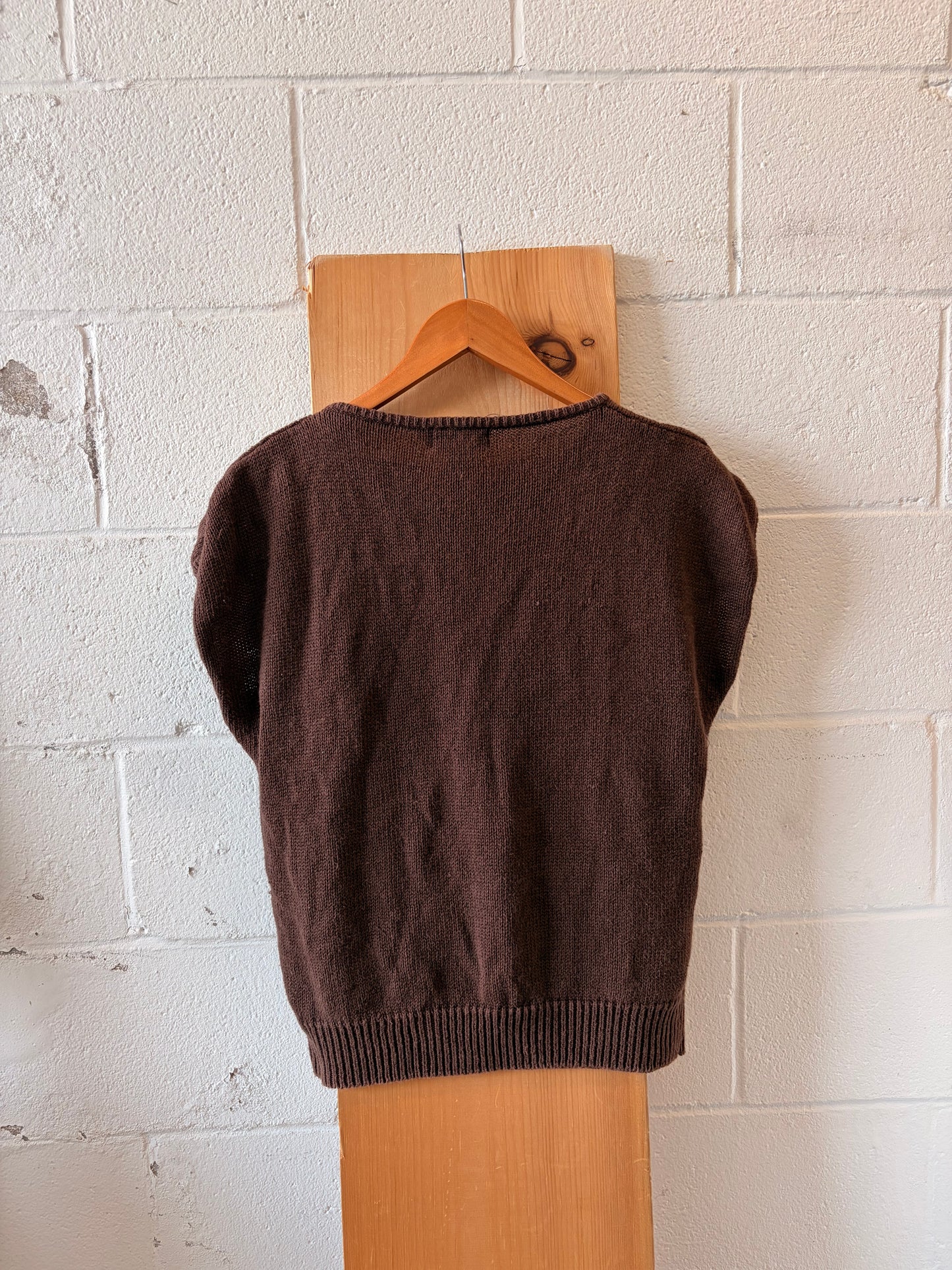 Brown & White Sleeveless Sweater : L