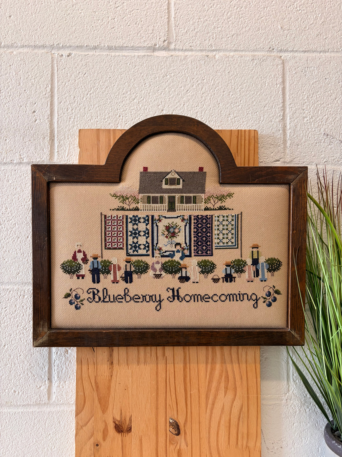 Wooden Framed “Blueberry Homecoming” Cross Stitch (Local Pick Up Only)