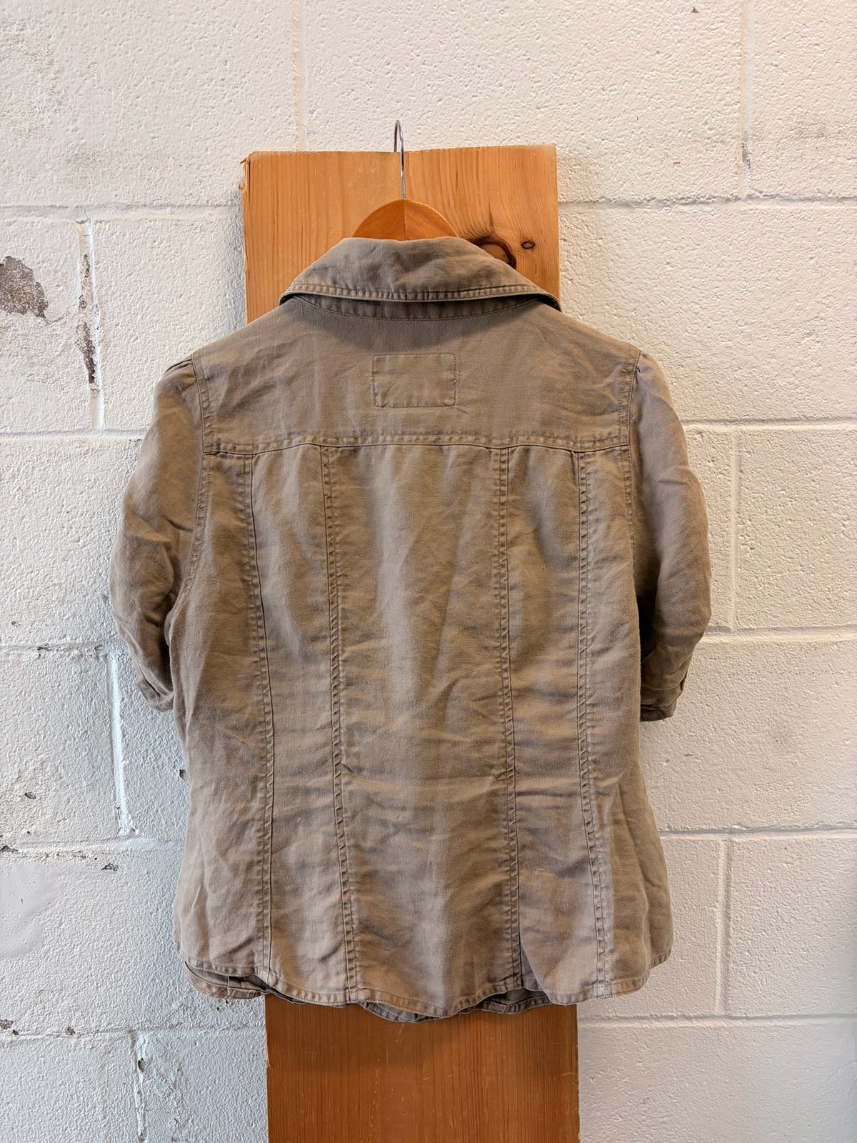 Khaki Linen Short Sleeve Shirt : Petite L