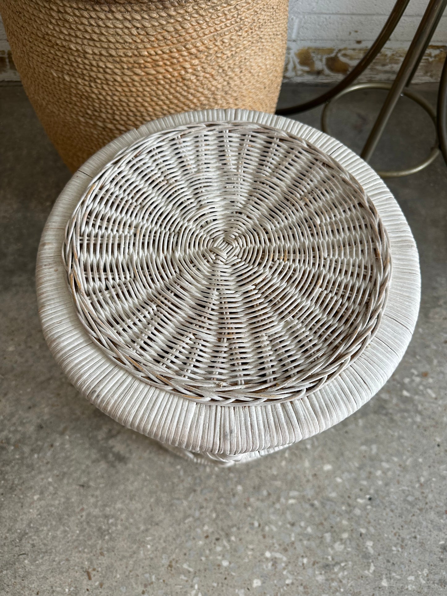 Small White Wicker Stool (Local Pick Up Only)