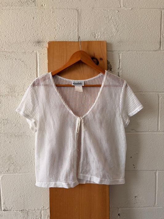 Vtg White Mesh Cardigan : L