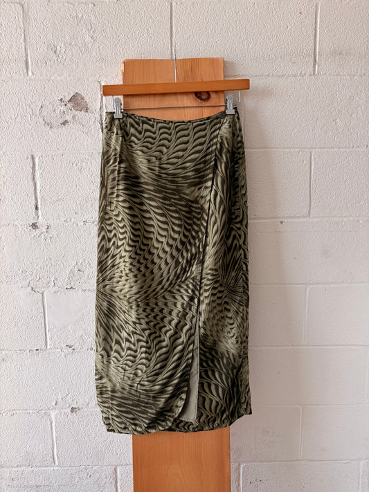 Vtg Green Patterned Wrap Skirt : 12