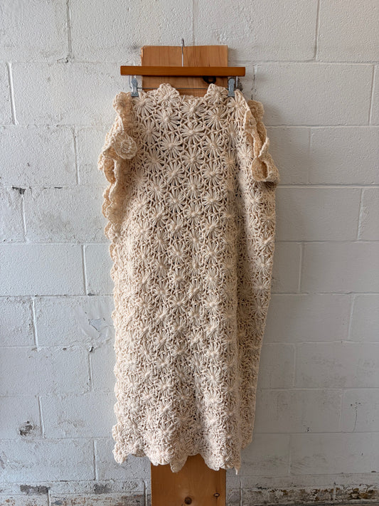 Ivory Floral Crochet Throw Blanket (Local Pick Up Only)