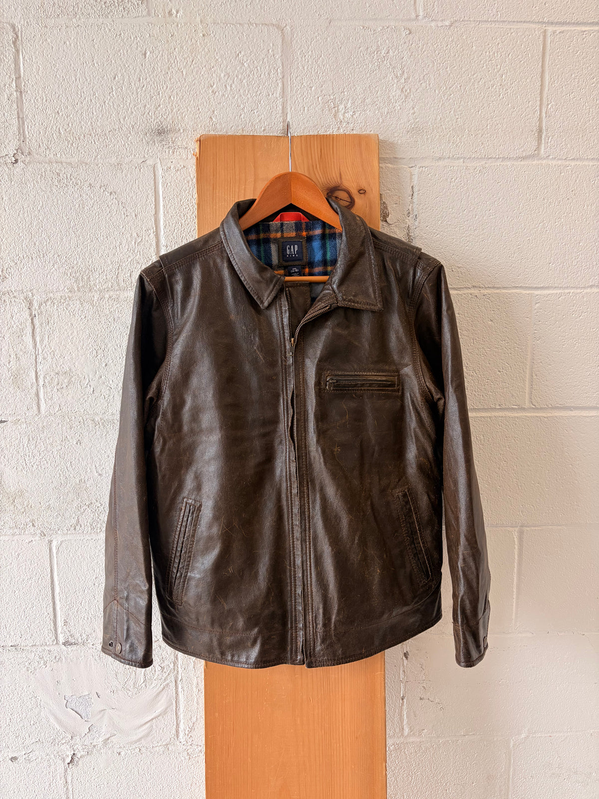 Y2K Gap Flannel Lined Leather Jacket : Youth XXL