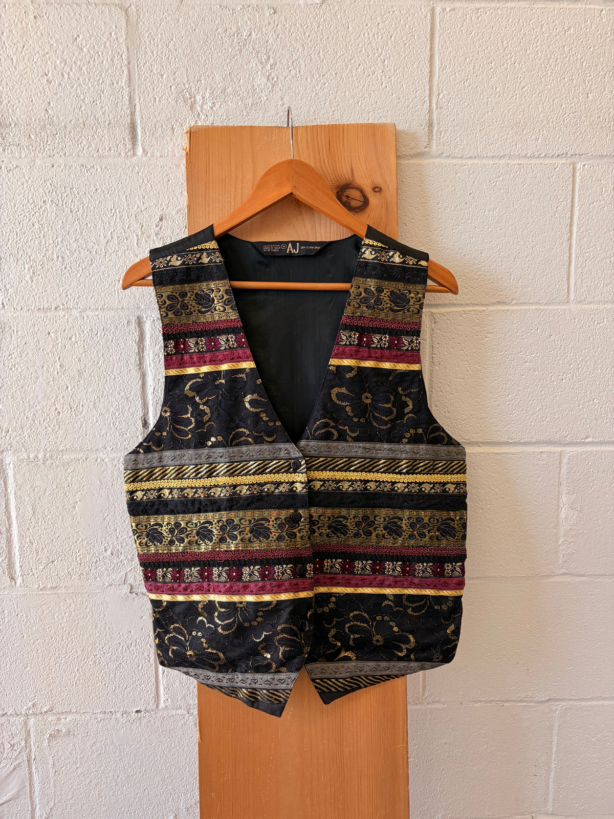 Vtg Metallic Floral Tapestry Vest : M