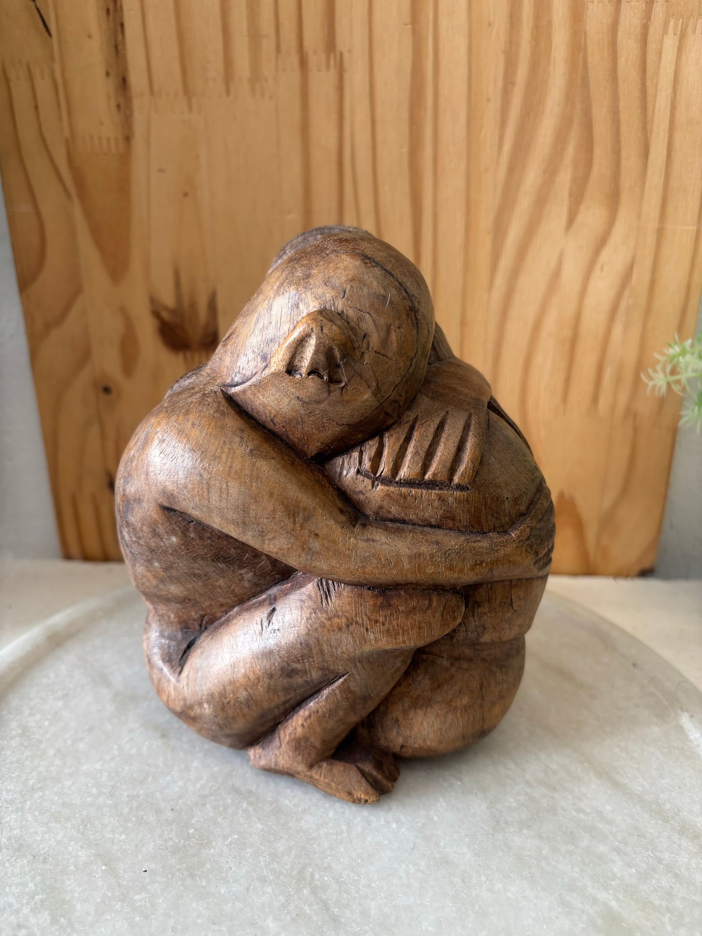 Vtg Wooden Embrace Statue