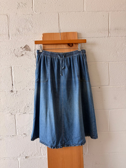 Ruffled Hem Denim Skirt : L