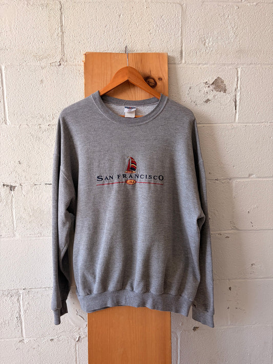 Vtg Gray San Francisco Sailboat Crew : XL