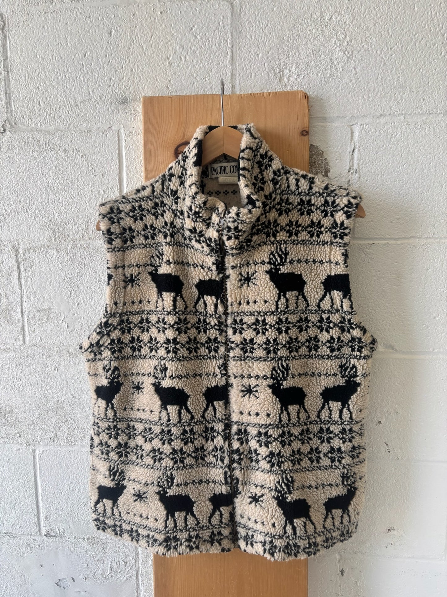 Vtg Winter Print Fleece Vest : XL