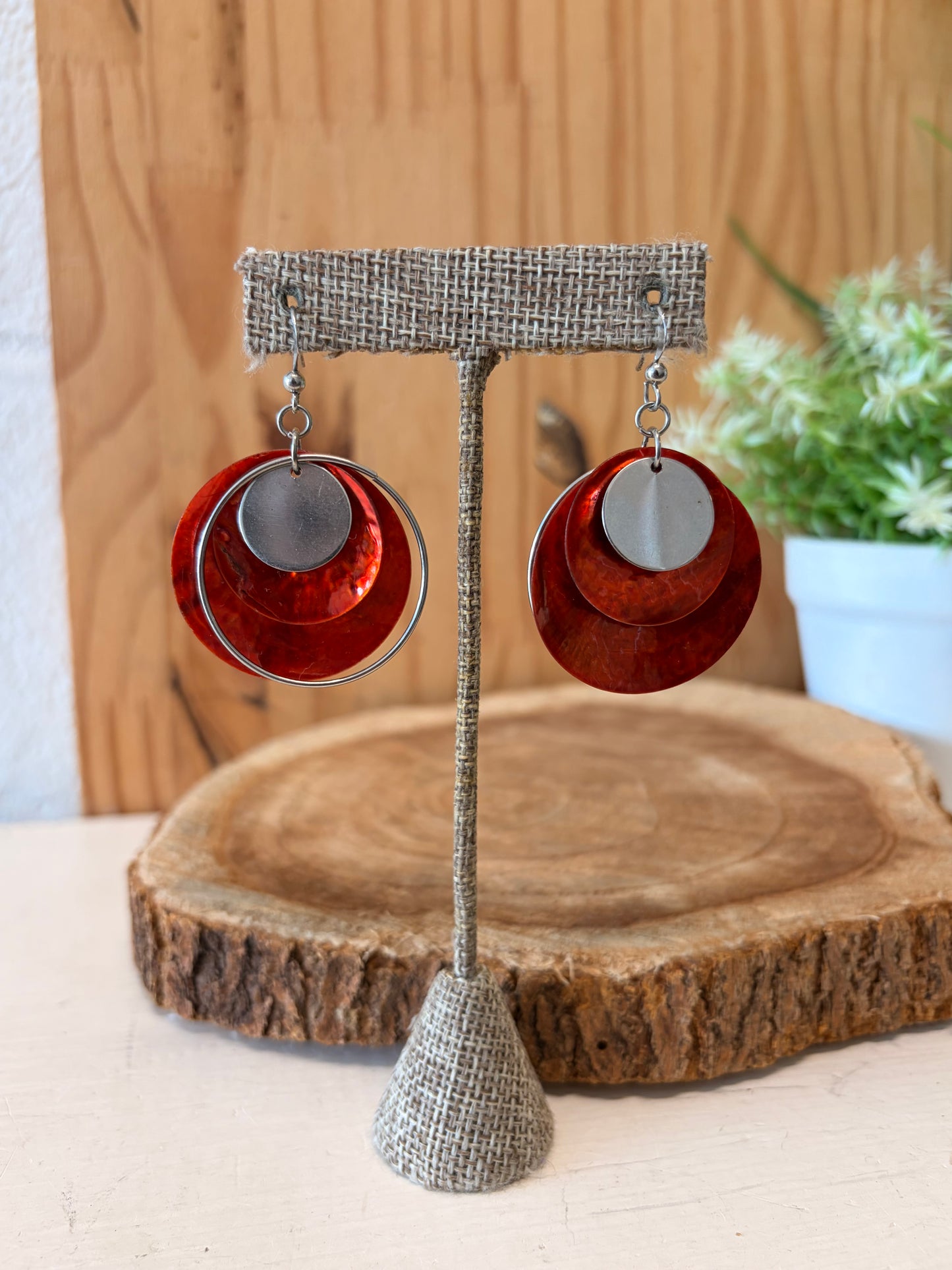 Layered Orange & Silver Tone Earrings