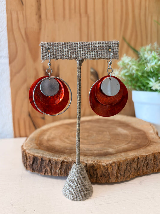 Layered Orange & Silver Tone Earrings