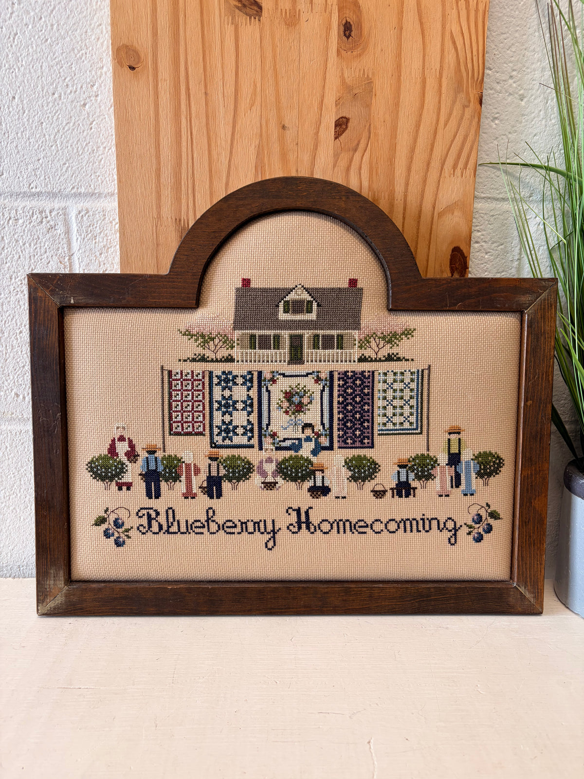 Wooden Framed “Blueberry Homecoming” Cross Stitch (Local Pick Up Only)