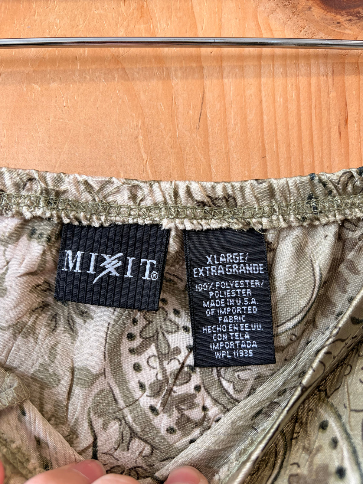 Vtg Sage Green Satin Skirt : XL