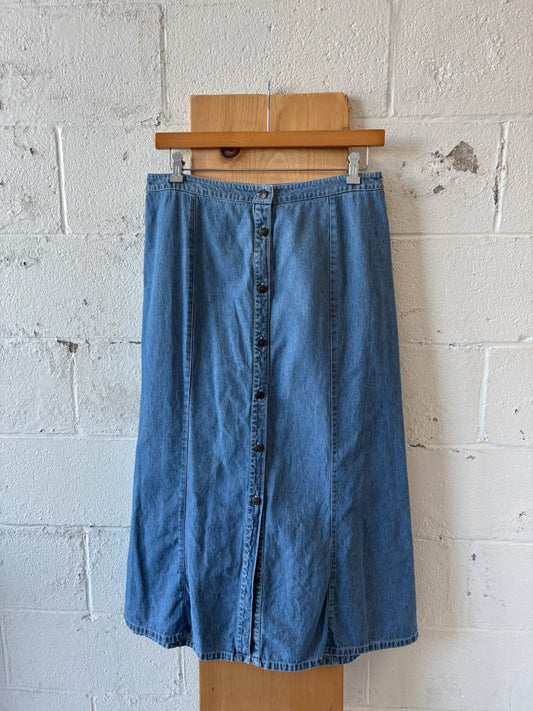 Vtg Denim Button Front Skirt : 32” W