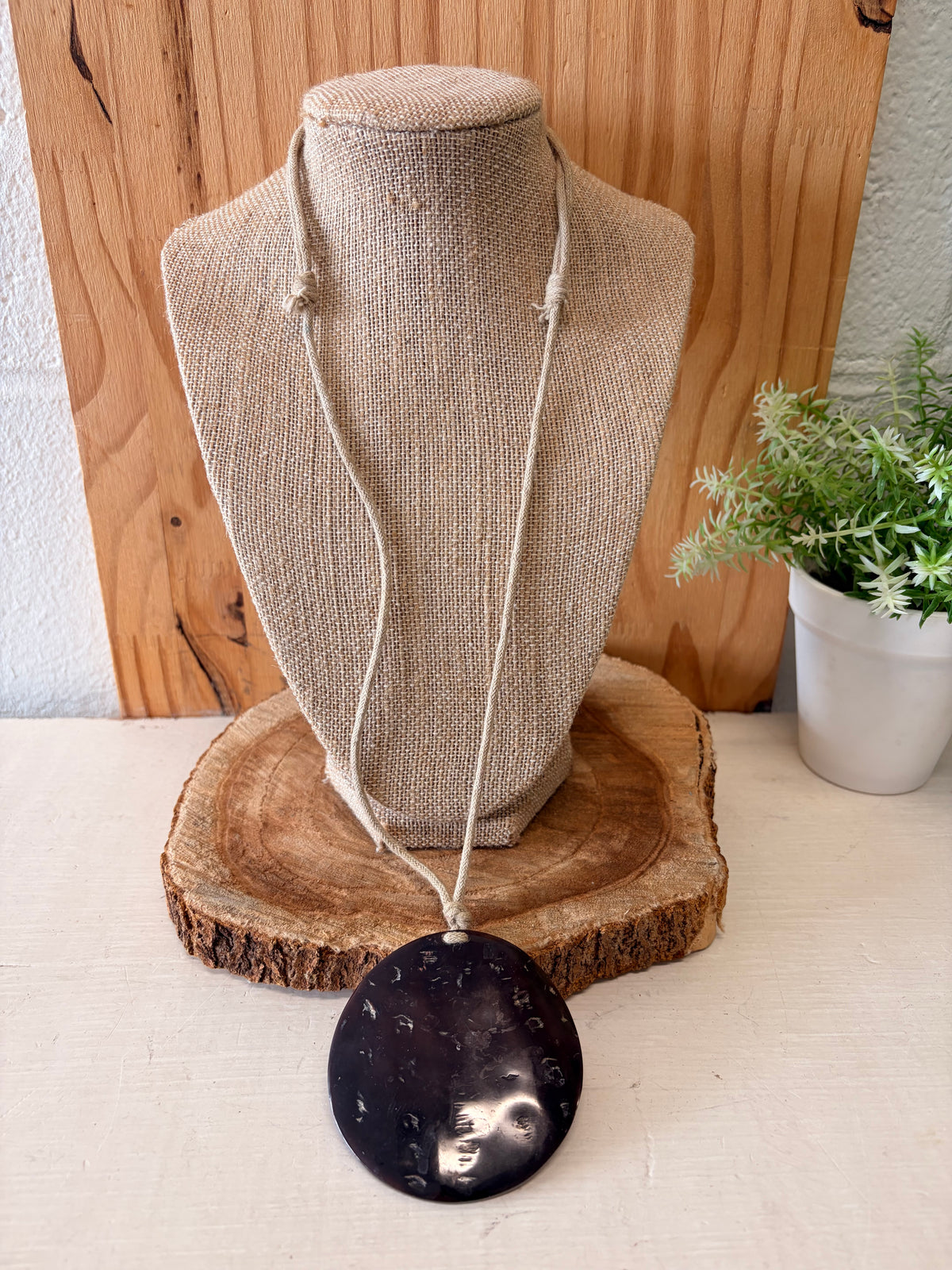 Large Brown Disc Cord Necklace