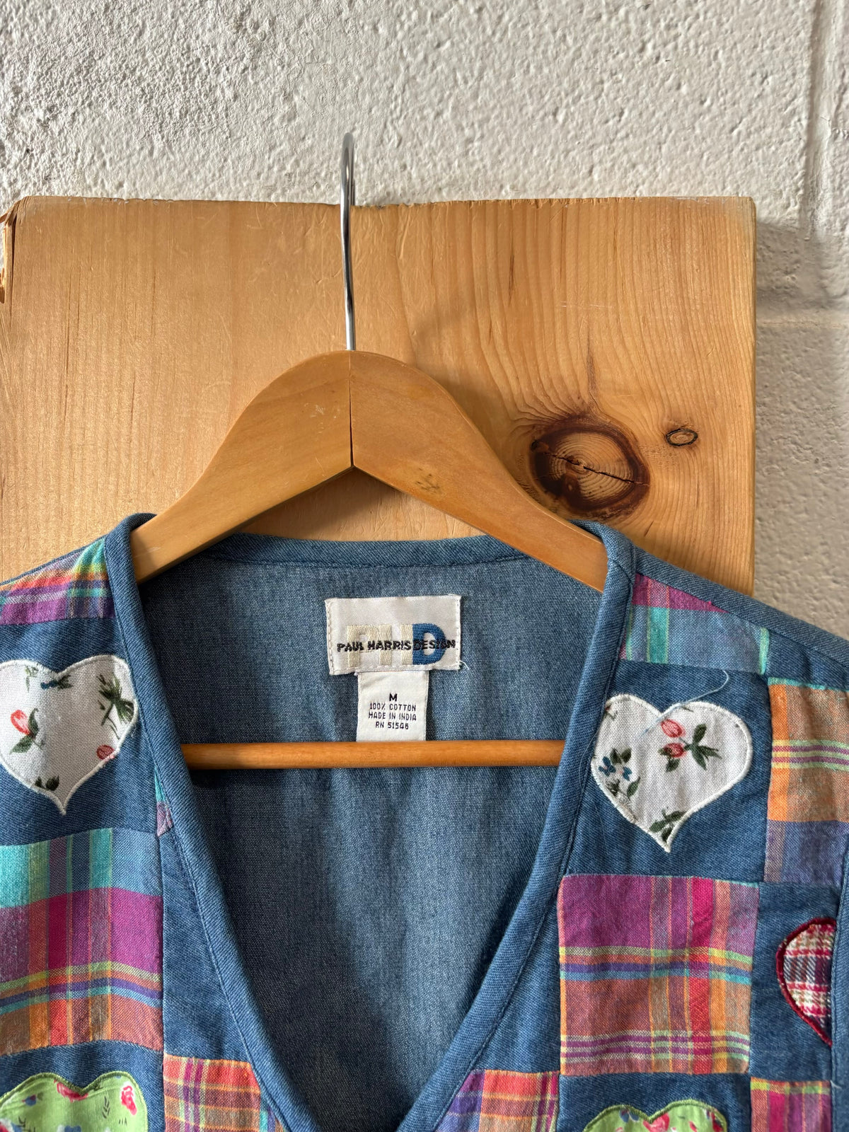Vtg Heart Patchwork Denim Vest : M
